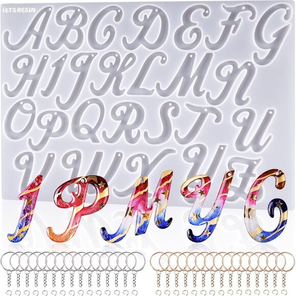 Large Alphabet Mold with Hole, Reversed Alphabet Letter Resin Molds Silicone wit - Picture 1 of 7
